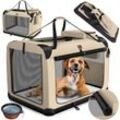 Hundebox Hundetransportbox faltbar Inkl.Hundenapf Transporttasche Hundetasche Transportbox für Haustiere Hunde und Katzen Haustiertransportbox Beige