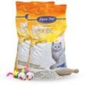 2 x 15 Liter Lyra Pet White Cat® Katzenstreu Bentonit mit Babypuderduft + 2 Mäuse