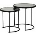 Design Beistelltisch Rund ø 50/42 cm - 2 teilig Schwarz mit Spiegel Glas, Wohnzimmertisch 2er Set, Satztisch verspiegelt, Couchtisch - Finebuy