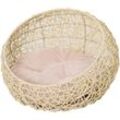 Pawhut - Katzenbett aus Rattan Katzenhöhle mit Kissen Katzenkorb Hundebett Katzenschlafplatz Hundehütte Tierbett für Katzen Hunde Beige Ø56 x 35 cm