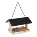 Vogelfutterhaus Holz, hängend, groß, Garten, Vogelfutterspender Kleinvögel, HxBxT 22,5 x 36 x 26,5 cm, schwarz - Relaxdays