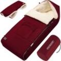 Fußsack für Kinderwagen Baby Winter mit Handwärmer Reflektoren Reißverschluss Buggy Waschbar Babyschale Schlafsack Kuschelig Bordeaux - Monzana