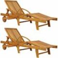 Casaria - 2x Sonnenliege Holz Klappbar 320kg Belastbar Fuß- und Rückenteil variierbar Räder Ablage Garten Balkon Terrasse Akazie 195,5x69x85cm Liege