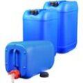 Plasteo - 3x 25 Liter Getränke- Wasserkanister mit 1 Hahn und 3 Schraubdeckel (din 61) Lebensmittelecht bpa Frei Tragbar Indoor und Outdoor