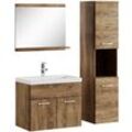 Badezimmer Badmöbel-Set Montreal 60cm Waschbecken Braun Eiche - Unterschrank Hochschrank Waschtisch Möbel