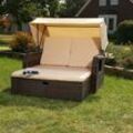 Rattan Sonnenbett Dach Rattan Braun Strandkorb Sonnenliege Liegebett Relaxliege