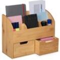 Schreibtisch Organizer, 6 Fächer, 2 Schubladen, für Büroutensilien, Bambus, Briefablage, 26x33x13,5 cm, natur - Relaxdays