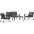 4-tlg. Gartenmöbel-Set Polyrattan Gartengarnitur Gartenset Sitzgruppe Doppelsofa 2 Einzelsofas mit Couchtisch Sofa mit Sitzkissen Outdoor Aluminium