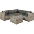 Polyrattan Gartenmöbel-Set Nassau wetterfest – Lounge mit Ecksofa, Tisch & Auflagen - Gartenlounge für 5 Personen – Sitzgruppe Beige-Grau - Juskys