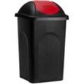 Stefanplast - Mülleimer mit Schwingdeckel 60L Abfalleimer Geruchsarm Küche Bad Biomüll Gelber Sack Kunststoff Mülltrennung schwarz/rot