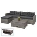 Poly-Rattan Garnitur MCW-J34, Balkon-/Garten-/Lounge-Set Sitzgruppe Sofa, Staufach ~ grau, Kissen dunkelgrau