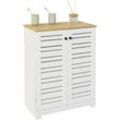 BZR41-W Badkommode Badschrank mit Lamellentüren Kommode fürs Bad Badezimmerschrank weiß-Natur bht ca: 60x82x30cm - Sobuy