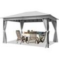 Gartenpavillon 3x4m ca. 180g/m² Dachplane wasserdicht Pavillon - 4 Seitenteile Gartenzelt hell grau Partyzelt 6x6 cm Profil - stone