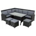 Polyrattan Essgruppe schwarz Sitzgruppe Garten Lounge Gartenmöbel Set Rattan