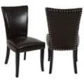 2er-Set Esszimmerstuhl Chesterfield Edinburgh, Stuhl Küchenstuhl, Nieten MVG-zertifiziert ~ Kunstleder, braun, dunkle Beine