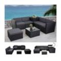 Poly-Rattan-Garnitur MCW-D21, Balkon-/Garten-/Lounge-Set Sofa Sitzgruppe, Box Staufach ~ anthrazit, Kissen dunkelgrau