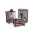 3er Set Holzkiste MCW-C56, Weinkiste Dekokiste Aufbewahrungskiste Obstkiste, Shabby-Look Vintage ~ braun, shabby