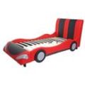 Bett MCW-E14, Auto Junge Kinderbett Jugendbett, Lattenrost Kunstleder Holz 190x100cm ~ schwarz-rot