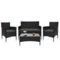 Poly-Rattan Garnitur MCW-F55, Balkon-/Garten-/Lounge-Set Sofa Sitzgruppe ~ schwarz, Kissen dunkelgrau