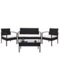 Poly-Rattan Garnitur MCW-F56, Balkon-/Garten-/Lounge-Set Sitzgruppe ~ schwarz, Kissen creme