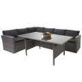 Poly-Rattan-Garnitur MCW-A29, Gartengarnitur Sitzgruppe Lounge-Esstisch-Set Sofa ~ grau, Kissen grau