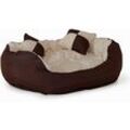 Lionto 4-in-1 Hundebett, Hundekissen, Hundekörbchen mit Wendekissen, braun/beige, Größe s