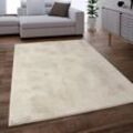 Teppich Wohnzimmer Kunstfell Shaggy Hochflor Waschbar In Waschmaschine Soft Uni Creme 120x170 cm - Paco Home