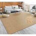 Teppich Für Wohnzimmer Einfarbig Kurzflor Schlicht Und Modern Gold Beige 160x220 cm - Paco Home