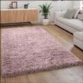 Hochflor Teppich Kuschelig Modern Shaggy Flokati Stil Gemütlich Uni Rosa 160x230 cm - Paco Home