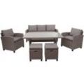 HHG - Poly-Rattan Garnitur 078, Garten-/Lounge-Set Sofa Sitzgruppe, Tischplatte wpc Spun Poly halbrundes Rattan grau