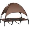 Pawhut - Erhöhtes Hundebett mit Baldachin, Haustierbett, Hundeliege outdoor mit Dach, Atmungsaktiv, Taftstoff für Camping Kaffee 122 x 92 x 108 cm