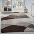 Paco Home Shaggy Teppich Hochflor Langflor Weich Geometrisch Gemustert Verschied. Farben 70x250 cm, Braun