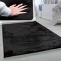 Hochflor Teppich Wohnzimmer Super Softes Kaninchenfell Imitat Kunstfell Schwarz 120x160 cm - Paco Home