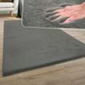 Paco Home Teppich Wohnzimmer Kunstfell Shaggy Hochflor Waschbar In Waschmaschine Soft Uni Grau 120x170 cm