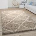 Paco Home - Hochflor Teppich Wohnzimmer Shaggy Skandinavisches Rauten Muster Modern In Beige ø 120 cm Rund