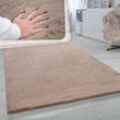 Hochflor Teppich Wohnzimmer Super Softes Kaninchenfell Imitat Kunstfell Beige 80 cm Rund - Paco Home