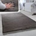 Teppich Wohnzimmer Hochflor Softes Kaninchenfell Imitat Kunstfell Anthrazit 120 cm Rund - Paco Home