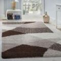 Paco Home - Shaggy Teppich Hochflor Langflor Weich Geometrisch Gemustert Braun Beige Creme 70x250 cm