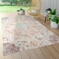 Paco Home - Outdoor Teppich Wetterfest Balkon Küche Orient Muster Vintage Pink Creme Beige 200 cm Rund