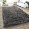 Paco Home Hochflor Teppich Wohnzimmer Shaggy Pastell Einfarbig Weich Flauschig Anthrazit Ø 160 cm Rund