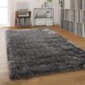 Paco Home - Hochflor Teppich Wohnzimmer Shaggy Pastell Einfarbig Weich Flauschig Langflor Anthrazit, 160 cm Rund