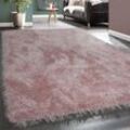 Hochflor Teppich Wohnzimmer Schlafzimmer Shaggy Einfarbig Flauschig Modern Rose 80x300 cm - Paco Home