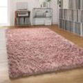 Hochflor Teppich Wohnzimmer Shaggy Pastell Einfarbig Weich Flauschig Langflor 140x200 cm, Pink - Paco Home