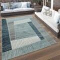 Paco Home - In- & Outdoor Terrassen Teppich Geometrisches Design Pastell Türkis Grau Creme 80x250 cm