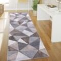 Teppich Wohnzimmer Kurzflor Vintage Abstrakt Modern Geometrisch Rautenmuster 80x300 cm, Beige - Paco Home