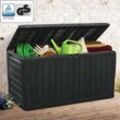 Auflagenbox Wetterfest 250kg Belastbar Haltegriffe 270L Rollen UV-beständig Garten Balkon Gartenbox Gartentruhe Holz Optik Anthrazit Keter - Deuba