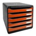 Exacompta Schubladenbox mit 5 Schubladen Big Box Plus Kunststoff Glänzend Schwarz, Orange 27,8 x 34,7 x 27,1 cm