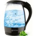 Ecosa - Glas Wasserkocher 1,7 Liter Blaue LED-Innenbleuchtung 2.200 Watt Verdecktes Edelstahl - Heizelement Herausnehmbarer und abwaschbarer