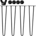 Tischbeine 4er Set Hairpin Leg Haarnadelbeine Tischgestell Tisch Tischkufen Legs Esstisch Harpins Tischbein 2 Streben Schwarz - 71 cm