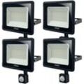 Set mit 4 LED-Projektoren 50 W Schwarzer Bewegungsmelder IP65 Température de Couleur: Blanc Froid 6000K